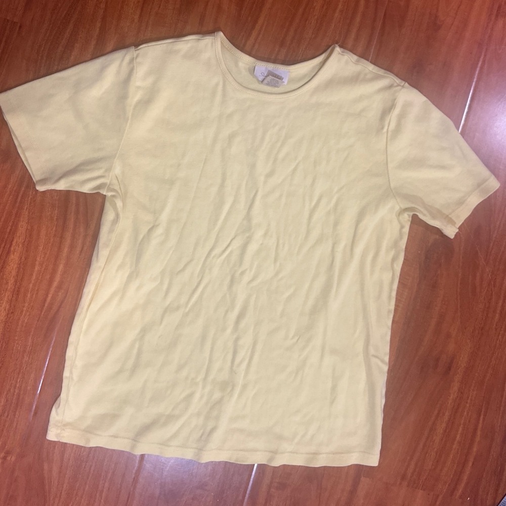 Studio Works Womens Pale Yellow 100% Cotton Short Sleeve Crew Neck Tee Size M